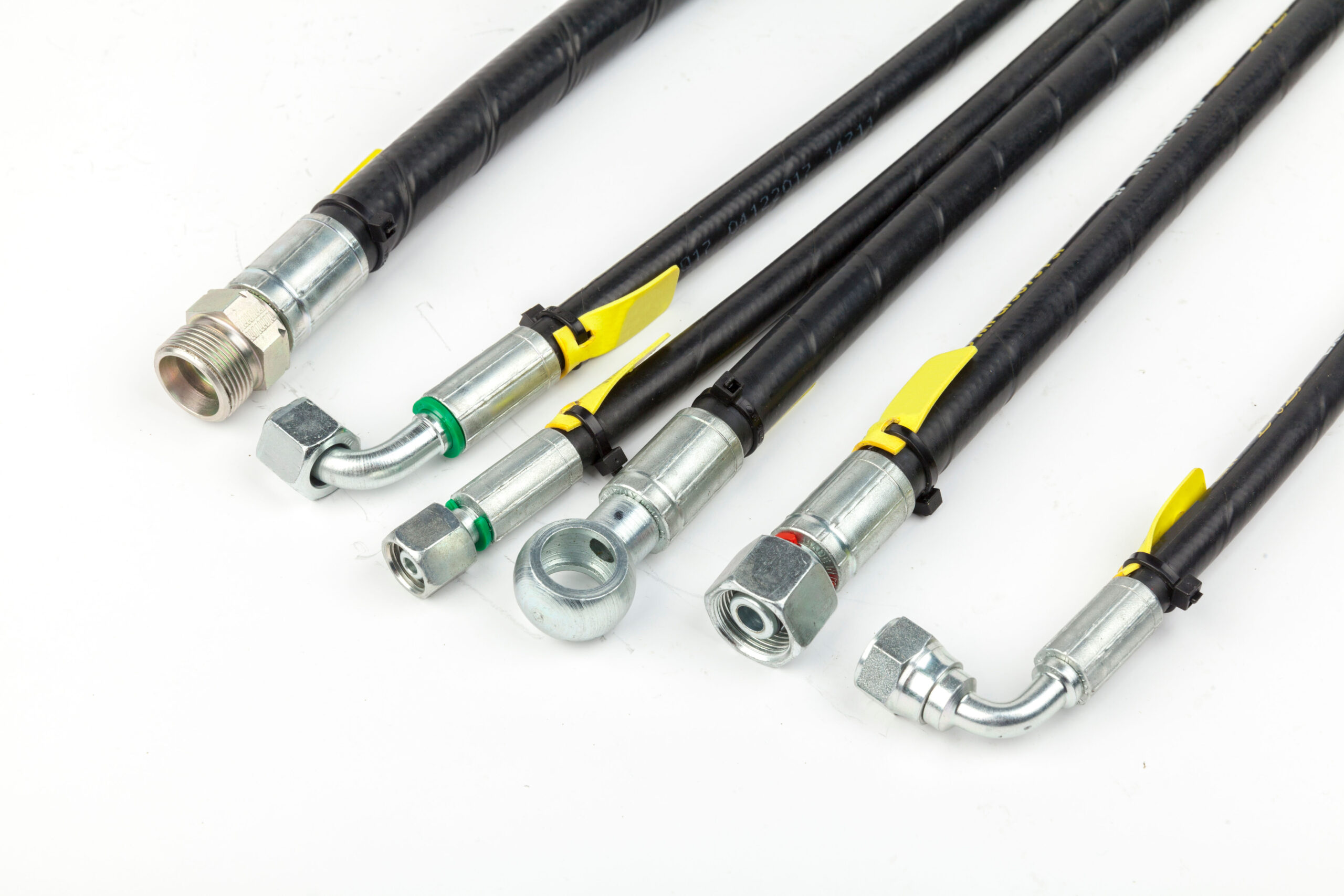 hydraulic hoses on white, close up